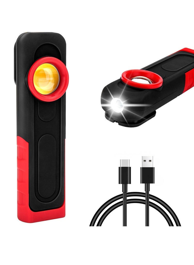 LED Work Light 500 Lumens Portable Rechargeable Magnetic Work Light with Hanging Hook Waterproof COB Keychain WorkLight 4 Light Modes Type C Charge Strong Magnet Base for Camping Repairing Grill - Image 1